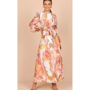 Petal and Pup Laquin Long Sleeve Maxi Dress Pink Abstract Floral XS New